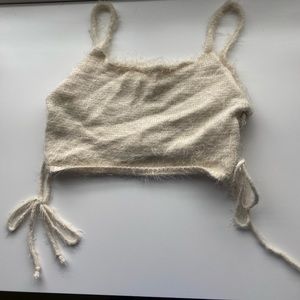 Cream Fuzzy Tank Crop Top